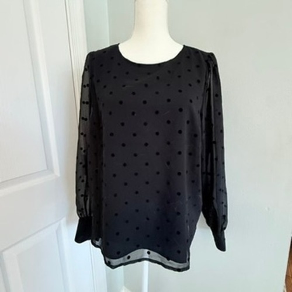 J. Crew Factory Women's Flock Dot Top NWT Size M Sheer Sleeves, Lined, Dressy